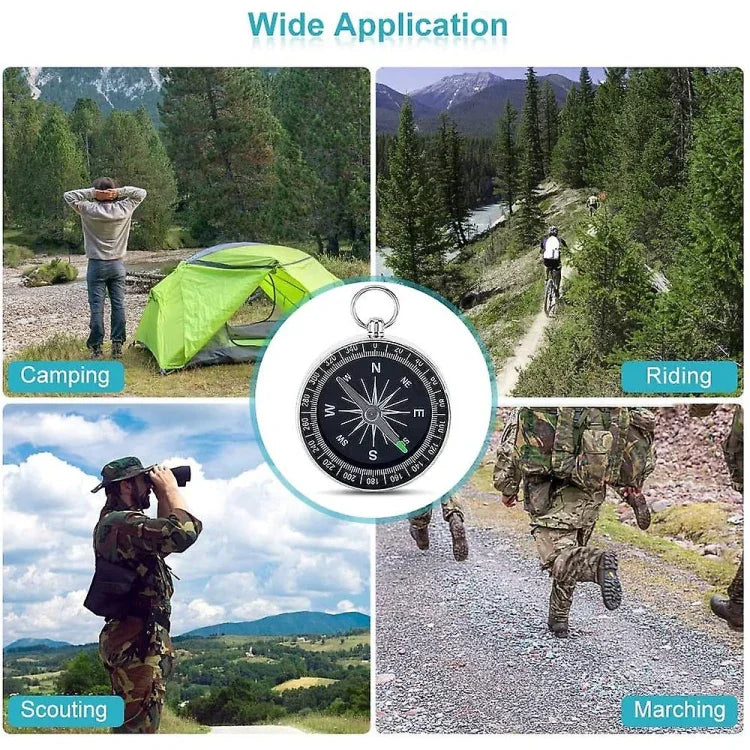 Outdoor Sports Camping Hiking Pointer Guider Aluminum Alloy Compass Hiker Navigation with Keychain, Random Color Delivery, G44-2