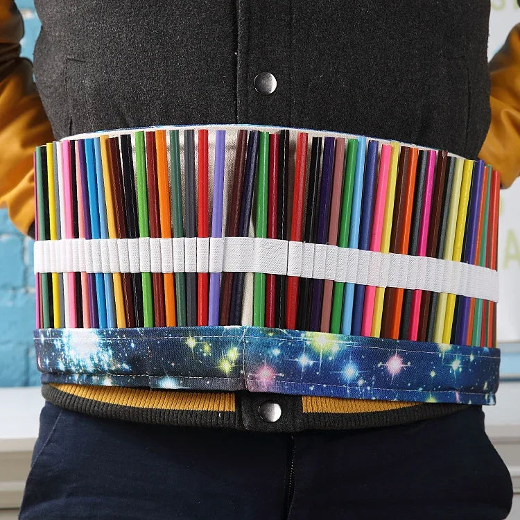 48 Slots Cosmic Galaxy Print Pen Bag Canvas Pencil Wrap Curtain Roll Up Pencil Case Stationery Pouch, 48 Slots