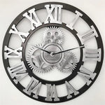 Retro Wooden Round Single-sided Gear Clock Rome Number Wall Clock, Diameter: 35cm, Rome Number 35cm, Rome Number  35cm