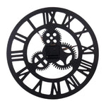 Retro Wooden Round Single-sided Gear Clock Rome Number Wall Clock, Diameter: 35cm, Rome Number 35cm, Rome Number  35cm