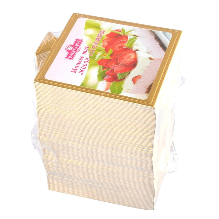 100 / Pack Small Square Cake Cardboard Pad Thick Rigid Golden Cake Mousse Cake Mat, Small Square