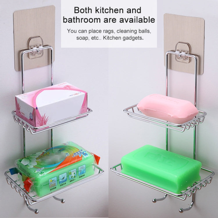 Creative Double Layer Stainless Steel Soap Stand Non-trace Magic Sticker Style Soap Dish Bathroom Shelf Belt Hanger, Double Layer Bathroom Shelf 1