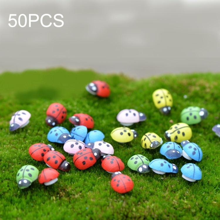 50pcs Mixed Color Wooden Cabochons Ladybug for Decoration Wood Ladybug Decoration Crafts Micro-landscape Ornaments Accessories Multi-meat Ornaments, Mixed Color