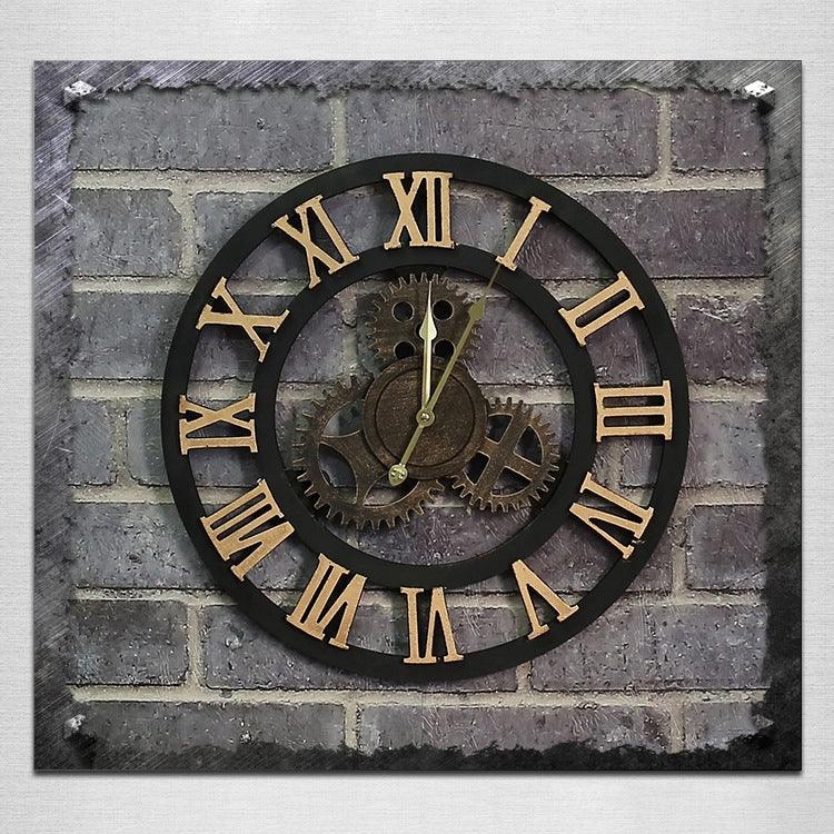 Originality American Industrial Style Wood Vintage Old Gear Wall Clock, Diameter: 50cm, Rome Number 50cm, Rome Number  50cm