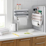 Kitchen Wall Mounted Cling Film Holder Wrap Storage Rack Hanger Rack Cutting Device, Size: 39 x 10 x 24cm, Grey