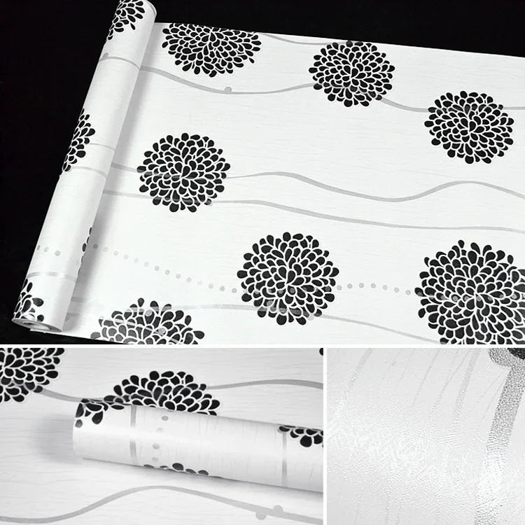 Black Flower Ball Creative 3D Stone Brick Decoration Wallpaper Stickers Bedroom Living Room Wall Waterproof Wallpaper Roll, Size: 45 x 1000cm, Black flower ball