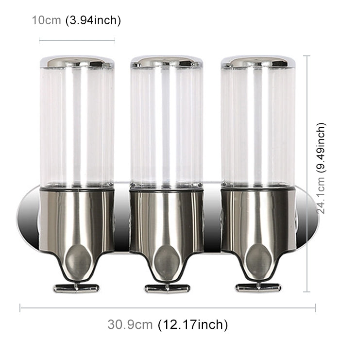Triple Hotel Shower Manual Dispenser Wall Mounted Washing Liquid Shampoo Soap Bottle, Capacity: 1200ml, 1200ml/Transparent, 1200ml/White, 1200ml/Black, 1200ml/Gold, 1200ml/Red, 1200ml/Silver