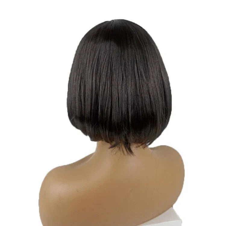 Neat Bang Bobo Short Straight Hair Wig Chemical Fiber Hair Headgear for Women