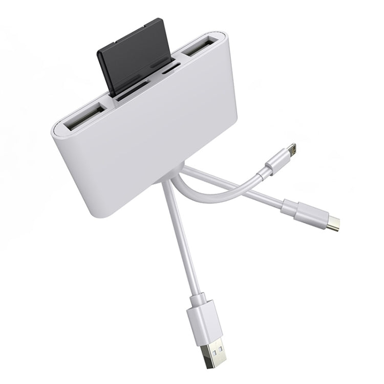 5 in 1 8 Pin + Type-C / USB-C + USB + TF Card + SD Card Multi-function Camera Reader Adapter, 5 in 1