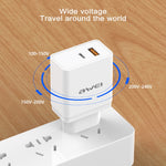 awei C-980 18W PD USB-C / Type-C + QC 3.0 USB Interface Fast Charging Travel Charger, EU Plug