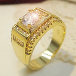Fashion New Style Gold Plated + AAA Zircon Inlaid Rhinestone Men Diamond Ring, Size: 7, Diameter: 17.3mm, Perimeter: 54.4mm, Diameter: 17.3mm