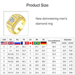 Fashion New Style Gold Plated + AAA Zircon Inlaid Rhinestone Men Diamond Ring, Size: 11, Diameter: 20.6mm, Perimeter: 64.6mm, Diameter: 20.6mm