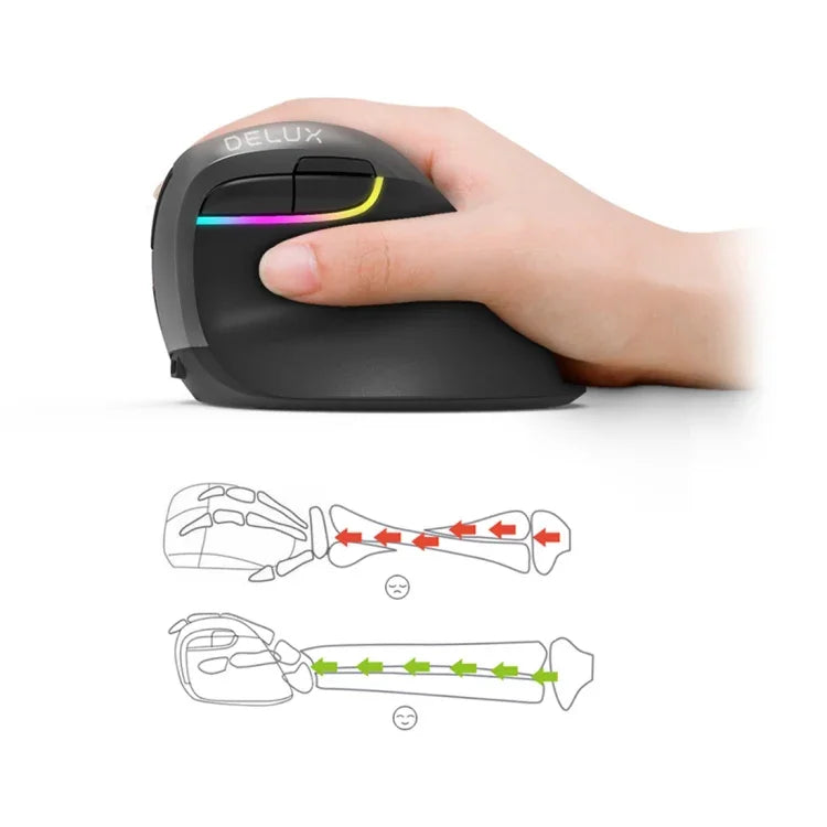 DELUX M618 Mini 2.4G Wireless 2400DPI USB Rechargeable Ergonomic Vertical Mouse, M618 Grey