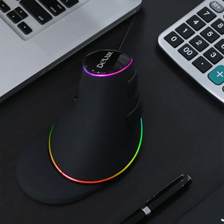 DELUX M618 Plus RGB Wired Optical Mouse Ergonomic Vertical Mouse 4000DPI, 4000DPI Wired