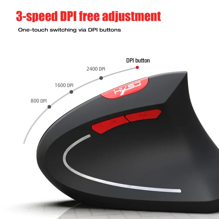 HXSJ T29 Bluetooth 3.0 Wireless Bluetooth 6-Keys 2400 DPI Adjustable Ergonomics Optical Vertical Mouse, 6 Buttons T29 Grey