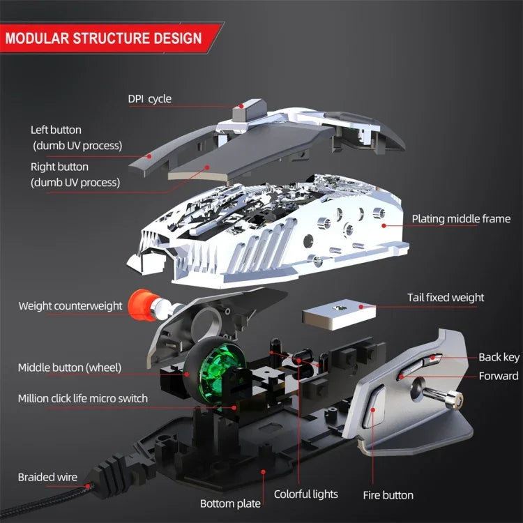 HXSJ J200 7 Keys Programmable Wired E-sports Mechanical Mouse with Light