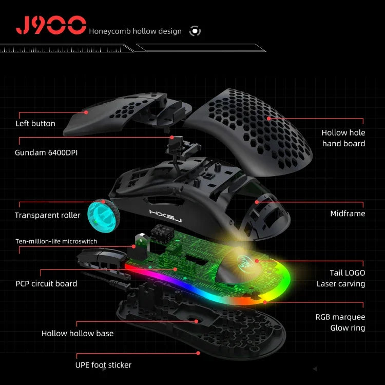 HXSJ J900 6 Keys RGB Lighting Programmable Gaming Wired Mouse (White), J900(Black), J900(White)