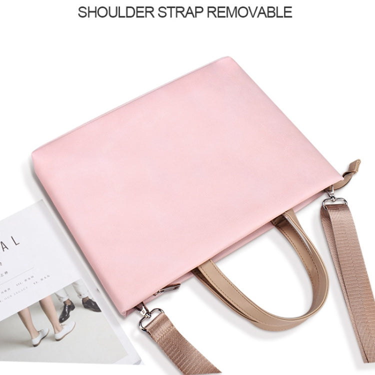 PU Waterproof Laptop Handbag Crossbody Bag for 13.3 inch Laptops, 13.3 inch (Pink)