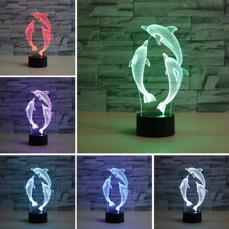 Three Dolphins Shape 3D Colorful LED Vision Light Table Lamp, Crack Remote Control Version, Crack Remote Control Version
