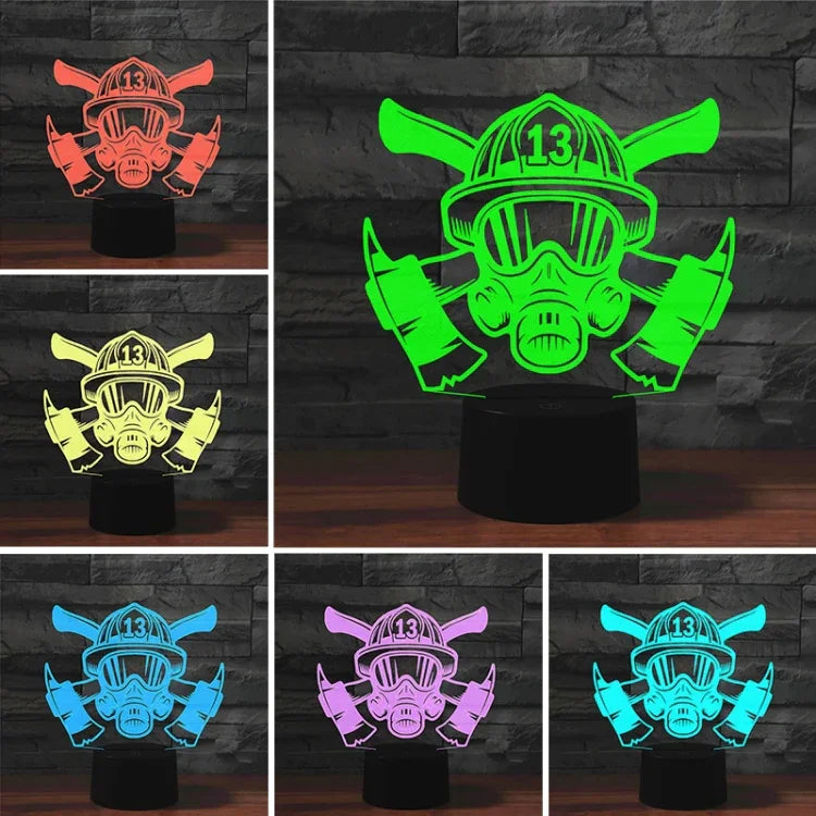Fire Fighting Shape 3D Colorful LED Vision Light Table Lamp, USB Touch Version, USB Touch Version