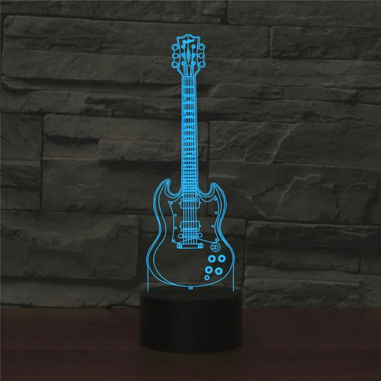 Five-string Guitar Shape 3D Colorful LED Vision Light Table Lamp, USB Touch Version, USB Touch Version