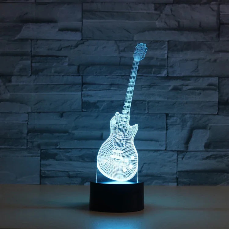 Guitar Shape 3D Colorful LED Vision Light Table Lamp, Charging Touch Version, Charging Touch Version