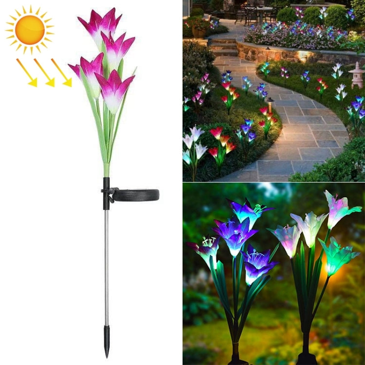 Simulated Lily Flower 4 Heads Solar Powered Outdoor IP55 Waterproof LED Decorative Lawn Lamp, White Light, White Light