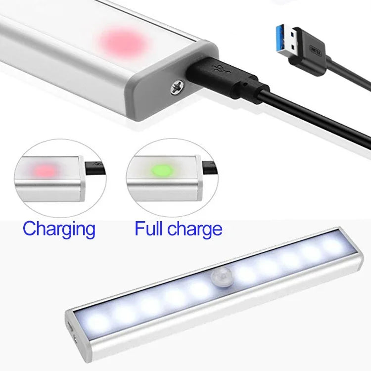 0.8W 10 LEDs Warm White Light Narrow Screen Intelligent Human Body Sensor Light LED Corridor Cabinet Light, USB Charging Version, 0.8W 10 LEDs Warm White