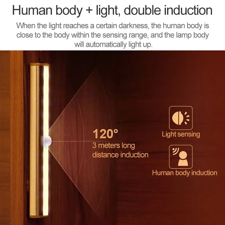 0.8W 10 LEDs Warm White Light Narrow Screen Intelligent Human Body Sensor Light LED Corridor Cabinet Light, USB Charging Version, 0.8W 10 LEDs Warm White