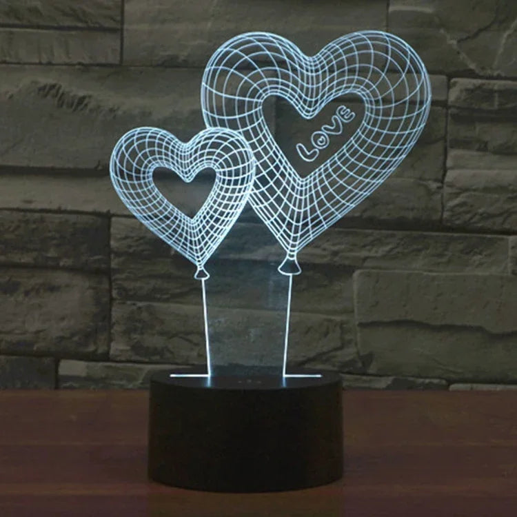 7 Color Discoloration Creative Visual Stereo Lamp Desk Lamp Night Light, Double Heart Balloon Style