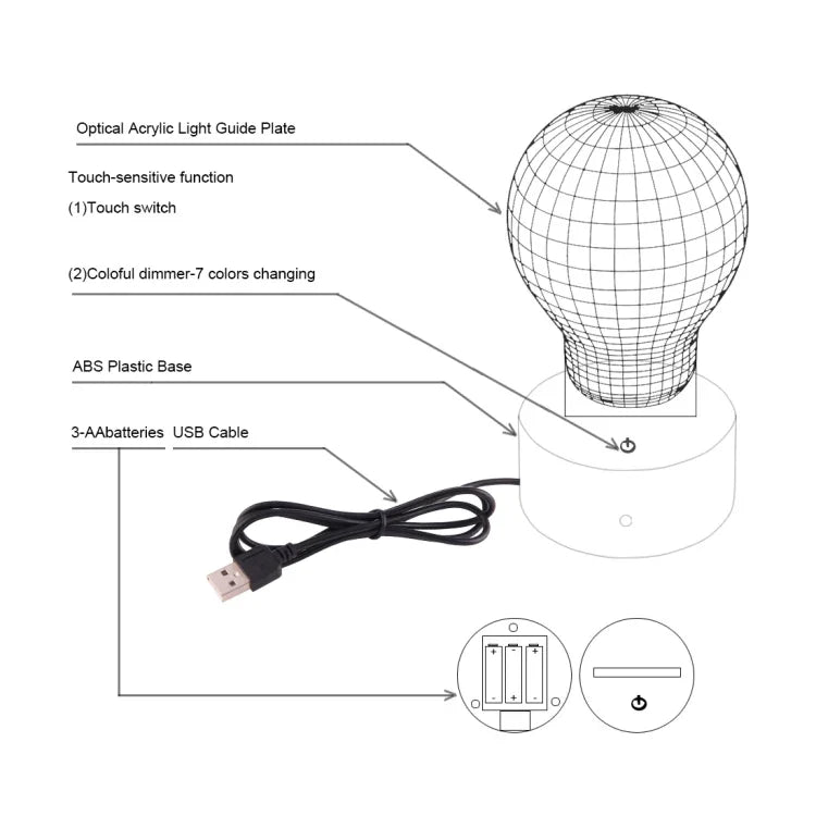 7 Color Discoloration Creative Visual Stereo Lamp Desk Lamp Night Light, Double Heart Balloon Style