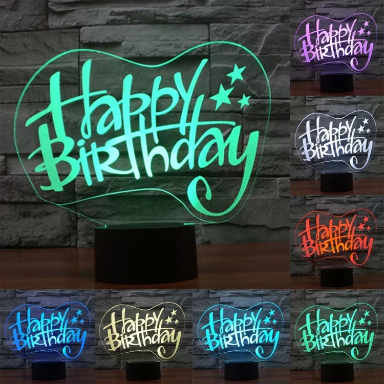7 Color Discoloration Creative Visual Stereo Lamp Desk Lamp Night Light, Happy Birthday Style