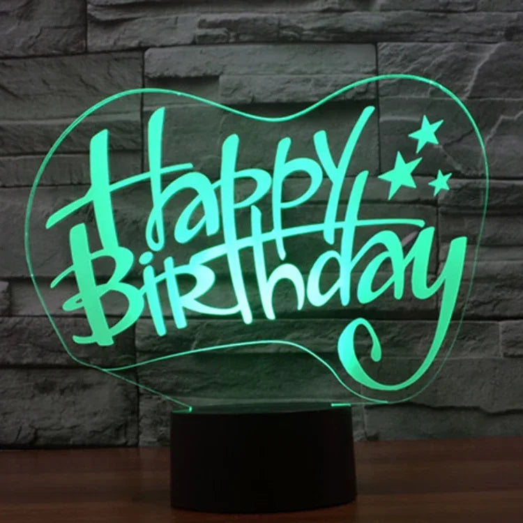 7 Color Discoloration Creative Visual Stereo Lamp Desk Lamp Night Light, Happy Birthday Style