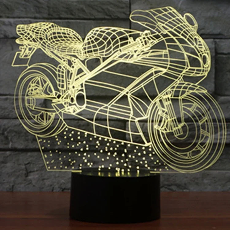 7 Colour Discoloration Creative Visual Stereo Lamp Desk Lamp Night Light, Motorcycle Shape
