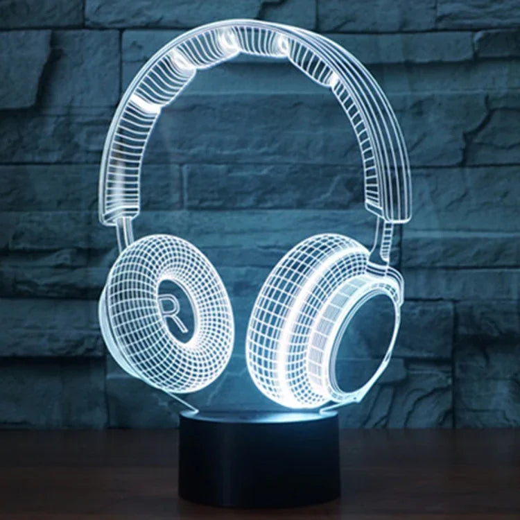 7 Colour Discoloration Creative Visual Stereo Lamp Desk Lamp Night Light, Headset Shape