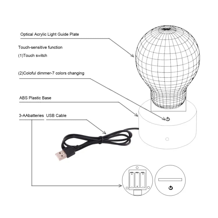 7 Colour Discoloration Creative Visual Stereo Lamp Desk Lamp Night Light, Trumpet Shape