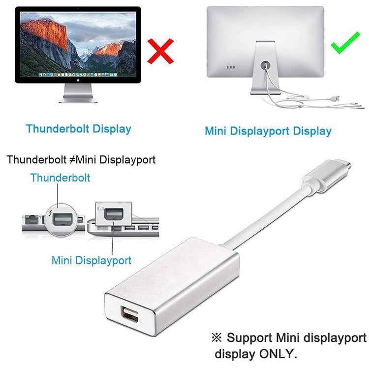 USB-C / Type-C 3.1 Male to Mini DP Female HD Converter, Length: 12cm, Silver, Gold