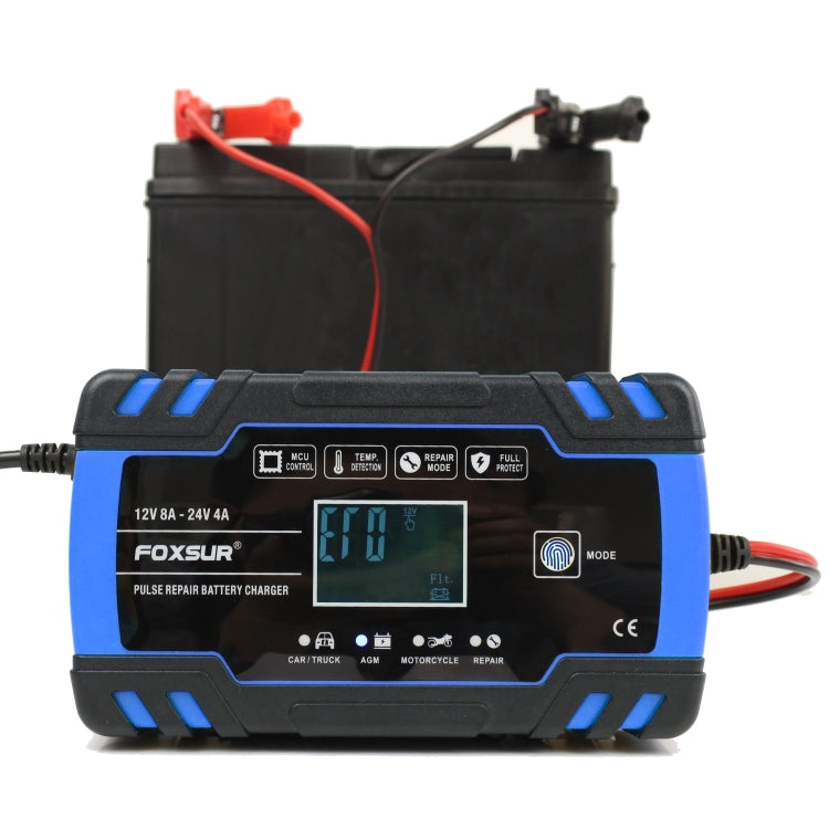 FOXSUR 12V-24V Car Motorcycle Truck Repair Battery Charger AGM Charger, UK Plug (Blue), UK Plug Blue