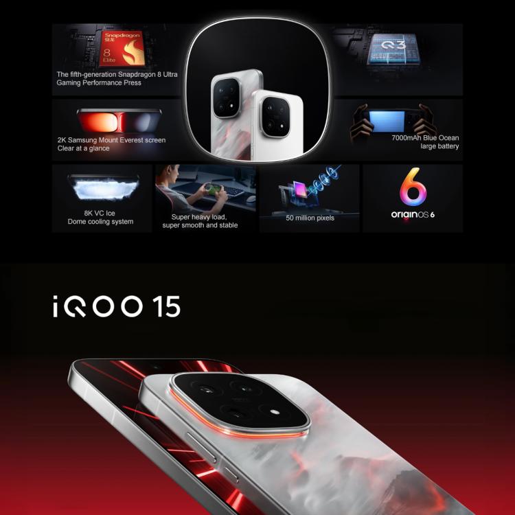 vivo iQOO 15, 12GB+512GB, 6.85 inch Android 16 OriginOS 6 Snapdragon 8 Elite Gen 5 Octa Core, OTG, NFC, Network: 5G, Support Google Play, 12GB+512GB