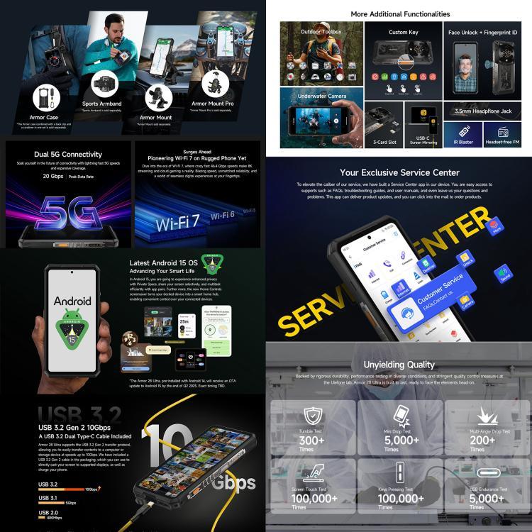 Ulefone Armor 28 Ultra Rugged Phone, 16GB+1TB, Night Vision, 10600mAh, 6.67 inch Android 14 MediaTek Dimensity 9300+ Octa Core, Network: 5G, NFC, Armor 28 Ultra