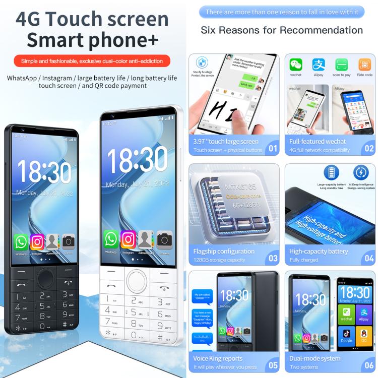 DOOV R70 Keypad Phone, 6GB+128GB, 4 inch Android 13 Mediatek MT6762 Octa Core, Network: 4G, Support Google Store, with Camera, With Camera