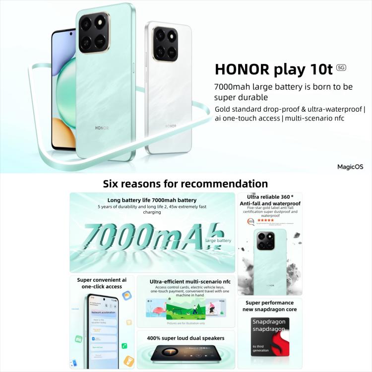 Honor Play10T, 12GB+256GB, Side Fingerprint, 6.8 inch Android 15 Magic OS 9.0 Snapdragon 6s Gen 3 Octa Core, Network: 5G, 12GB+256GB