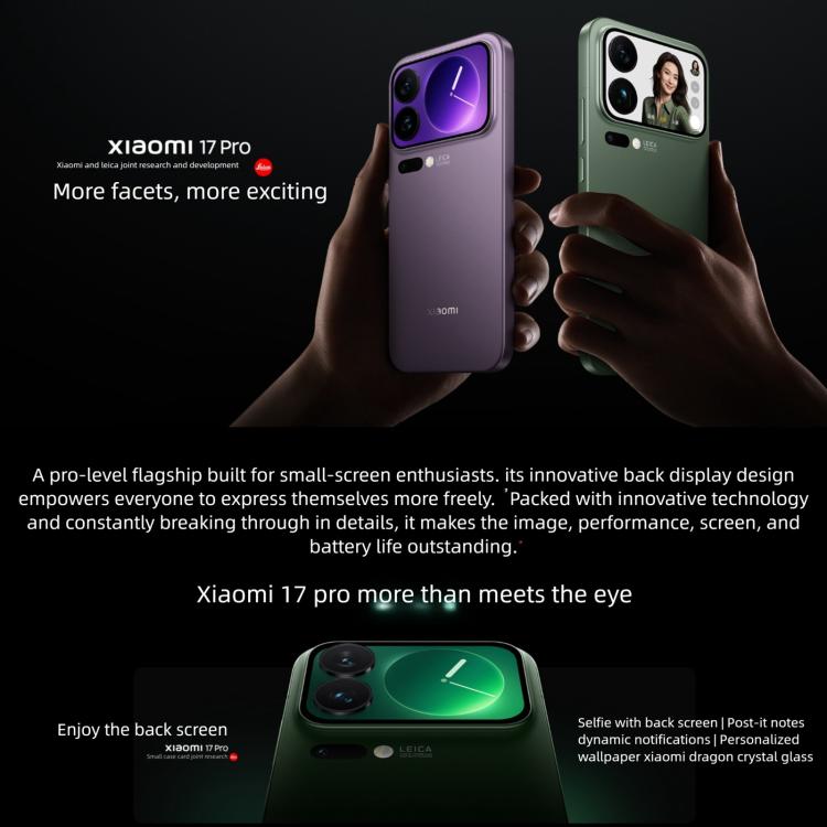 Xiaomi 17 Pro, 12GB+512GB, 3D Ultrasonic Fingerprint, 6.3 inch Xiaomi HyperOS 3 Snapdragon 8 Elite Gen 5 Octa Core, NFC, Network: 5G, 12GB+512GB