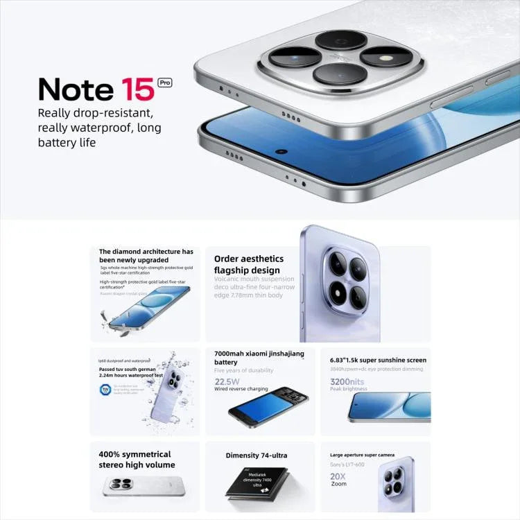 Xiaomi Redmi Note 15 Pro 5G, 12GB+256GB, 6.83 inch Xiaomi HyperOS 2 Dimensity 7400-Ultra Octa Core, Network: 5G, NFC, 12GB+256GB