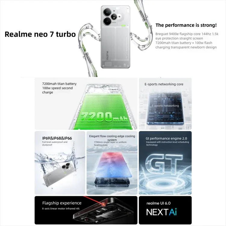 Realme Neo7 Turbo, 12GB+256GB, 6.8 inch Android 15 / Realme UI 6.0 MediaTek Dimensity 9400e Octa Core, NFC, Network: 5G, Support Google Play, 16GB+256GB