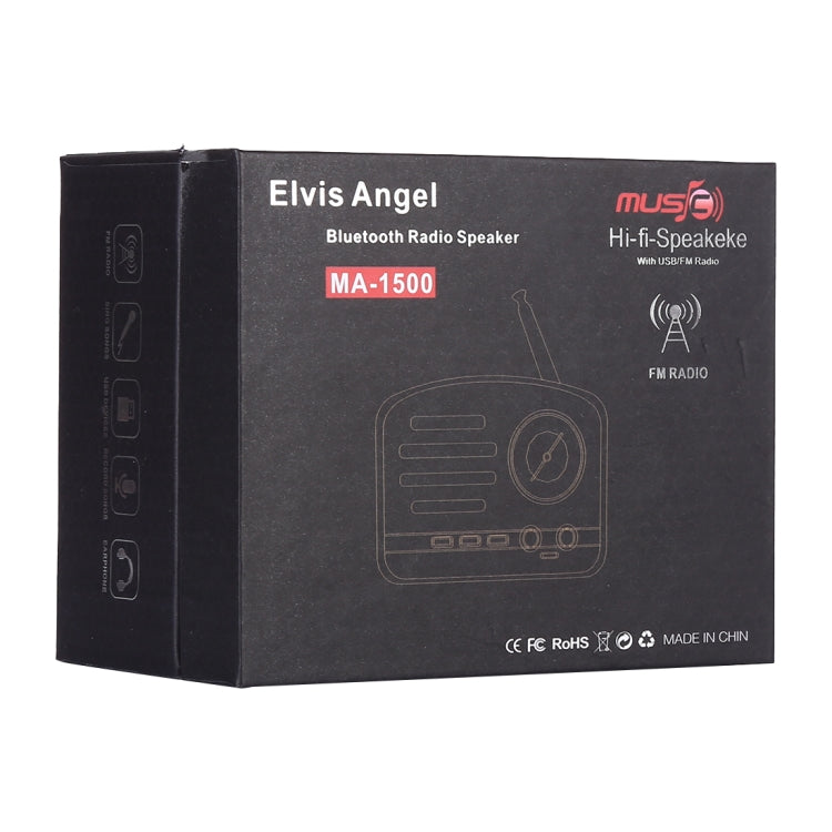 Angel MA-1500 Retro Bluetooth HiFi Radio Speaker with Colorful LED Light, Support USB & FM & 3.5mm Aux