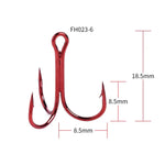 HENGJIA 20 PCS Classic Red High Carbon Steel Fishing Three-jaw Treble Hooks, 6# FH023