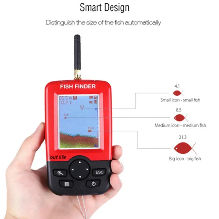 XJ-01 Wireless Fish Detector 125KHz Sonar Sensor 0.6-36m Depth Locator Fishes Finder with 2.4 inch LCD Screen & Antenna, Built-in Water Temperature Sensor, XJ-01