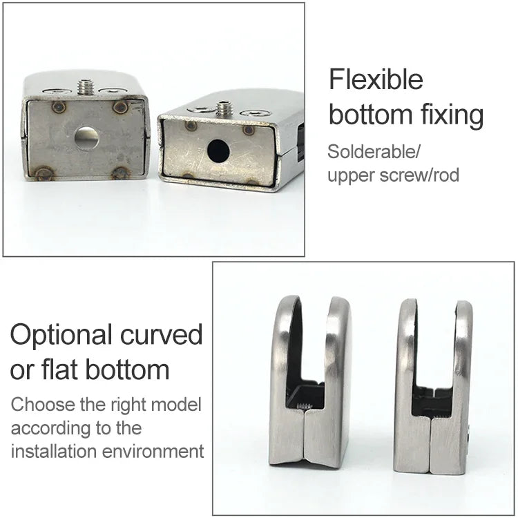 9-14mm Flat Bottom Matte Polished  201 Stainless Steel Fixed Clip Railing Glass Wood Layer Board Clamp Bracket, 9-14mm, Flat Bottom, 201 Stainless Steel