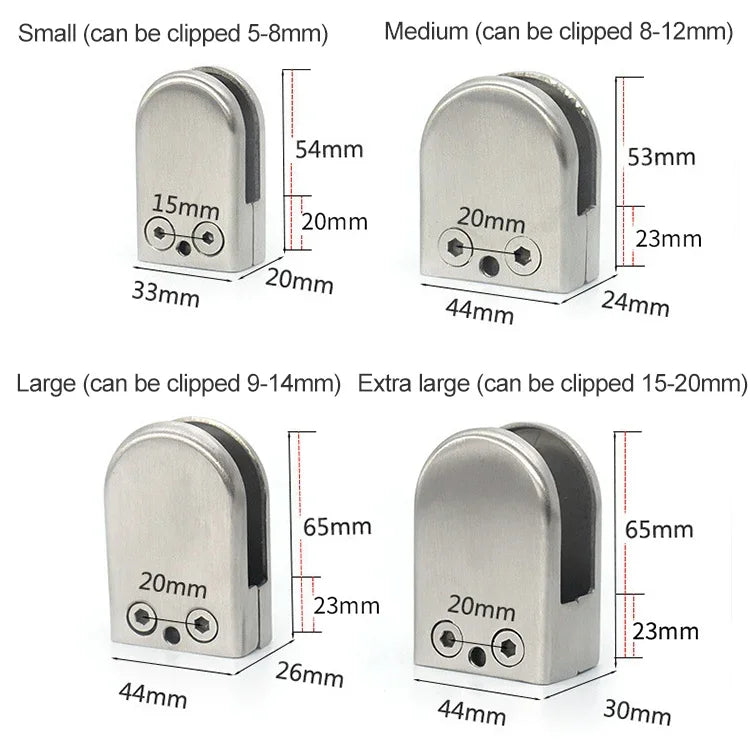 15-20mm Flat Bottom Matte Polished  304 Stainless Steel Fixed Clip Railing Glass Wood Layer Board Clamp Bracket, 15-20mm, Flat, 304 Stainless Steel